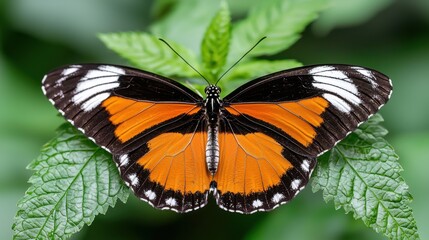 Fototapeta premium Stunning Orange & Black Butterfly on Leaf