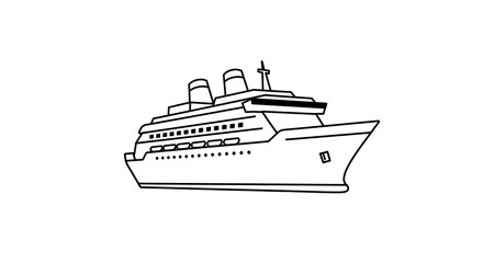 Obraz premium Cruise Ship Sailing Isolated Line Art Illustration