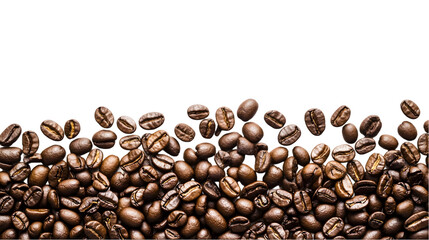 Roasted coffee beans scattered against black background