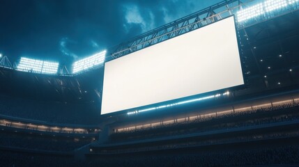 Mock up of a blank billboard on a stadium scoreboard during a sports event. Promotion information for marketing announcements and details