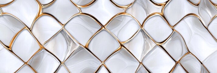 Abstract design with white and gold geometric shapes.