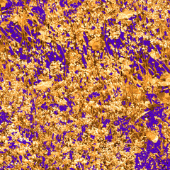 Raster universal luxury background: abstract golden decorative elements create a beautiful texture on a dark violet background. 