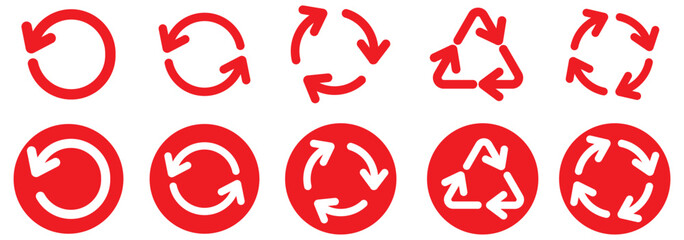 Circle arrow icon set, refresh, reload, rotation, reset, loop sign, recycle symbol, black isolated on white background, vector illustration.