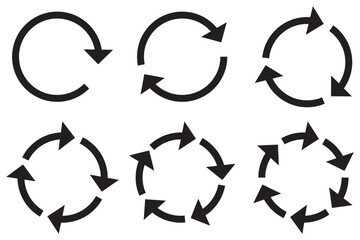 Circle arrow icon. Refresh and reload arrow icon. Rotation vector arrows set. Vector illustration.