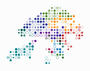 Hong Kong, shape of the country build of colored cells. Digital style map of the Hong Kong on white background. Large size circle blocks. Awesome vector illustration.