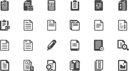 Document Icons in Rows: A visual guide showcasing an array of sleek document icons, meticulously arranged to guide users through various functionalities and options. Perfect for websites.