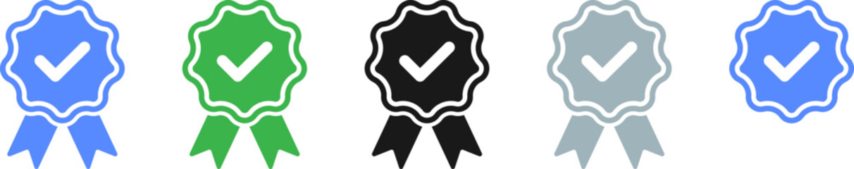 Blue check mark tick verification icon symbol vector. Verified check mark badge. Verification icons set. Verified authentication symbol. Certified badge.