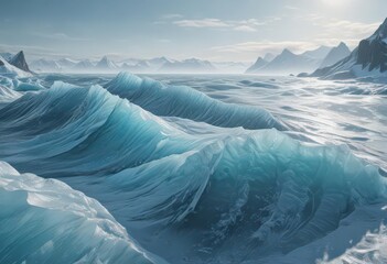 Frozen ocean waves, glacier blue ice, frosted texture,  nature,  landscape