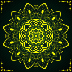 Mandala Pattern with Ornamental Symmetry | Creative Decorative Mandala Artwork with Symmetrical Floral Details for Zen Art, Home Decor, Stationery, Card with yellow-teal colour 