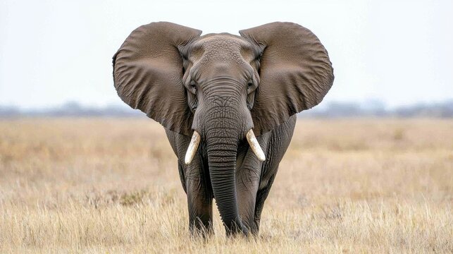 Majestic African Elephant in Savannah Grassland - Powered by Adobe