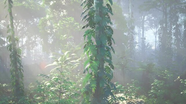 A vibrant yellow and orange object stands out in a dense forest setting.