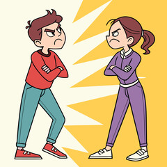 young couple angry characters pop art style