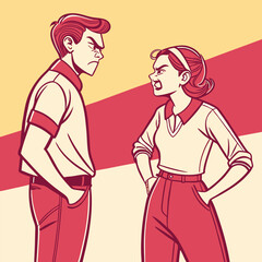 young couple angry characters pop art style