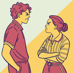 young couple angry characters pop art style