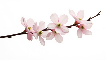 Obraz premium Dogwood Blossom Branch with White and Pink Flowers on White Background