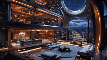 Fototapeta premium Luxurious, futuristic penthouse interior design.