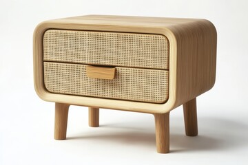 Wooden nightstand with two drawers on white background