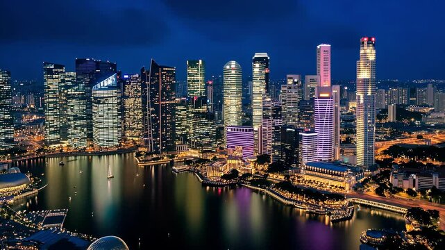 Singapore at night, stunning cityscape view