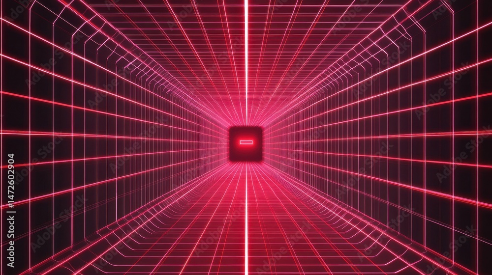 Poster generative ai illustration of abstract background of endless futuristic tunnel with geometric design