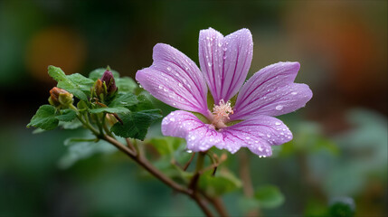 Obraz premium Dewkissed mallow blooms serenely in nature