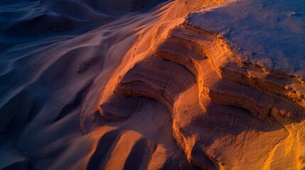 Aerial view of mesmerizing sand dunes under the warm glow of the sun
