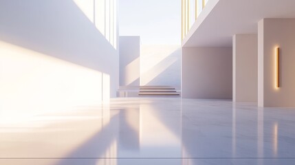 Modern house with light shining on the floor and a white background