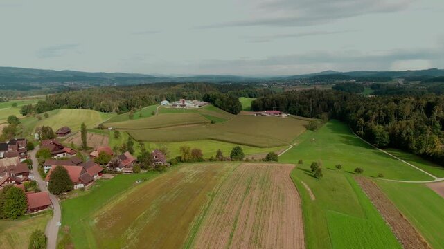 Drone View of a Modern Farm in Europe &ndash; Aerial Footage of Agricultural Buildings and Farmland