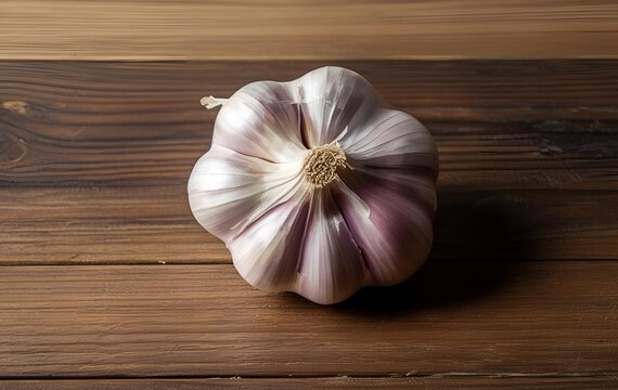 One garlic on a wooden table