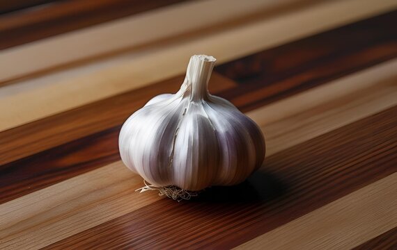 One garlic on a wooden table