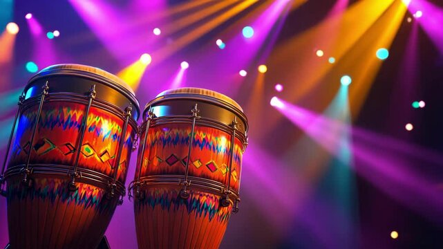 Colorful conga drums, musical performance background