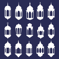 Islamic icon lantern template design vector. islamic icon , muslim icon vector on blue background