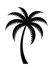 Palm tree silhouette black white vector illustration on white background 