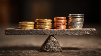 Coins on scale symbolizing financial fairness and economic balance  
