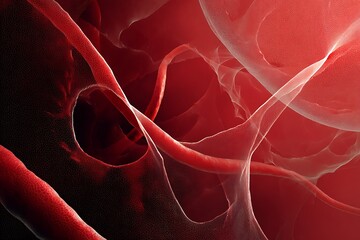 Close-up view of blood vessels and cells