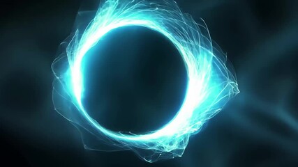 Glowing blue ring illuminates darkness with electric energy in a surreal display, Glowing blue ring emits light in dark, electric like space