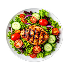 Grilled Chicken Breast with Colorful Garden Salad, Isolated on Transparent Background 
