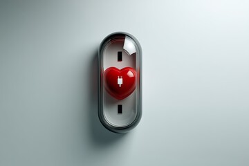A red heart with a plug symbol enclosed in a futuristic capsule, symbolizing love and energy connection.
