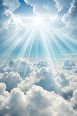 Majestic view of heaven with shining sun and dramatic clouds in a clear blue sky