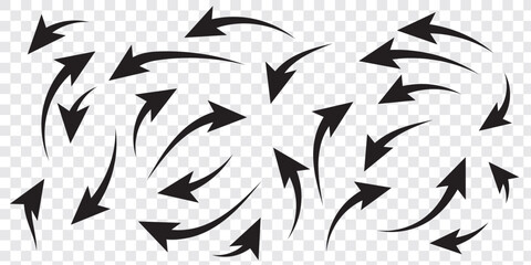 Set of blue arrow showing wind air flow isolated on white background, air direction