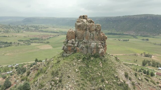 Orbit around sandstone top of Qiloane Hill in Lesotho, Africa