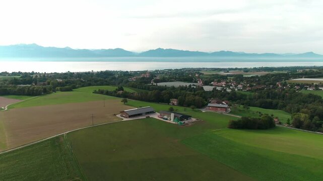 Drone View of a Modern Farm in Europe &ndash; Aerial Footage of Agricultural Buildings and Farmland