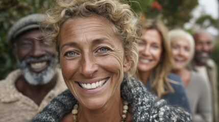 Fototapeta premium Joyful Group of Diverse People Smiling in Natural Outdoor Setting