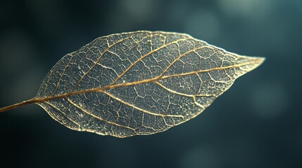 Detailed close-up of a translucent leaf, showcasing intricate veins