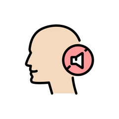 Hearing disability. No hear or mute, deaf ear. Deafness color symbol. Deaf people sign. Vector illustration.