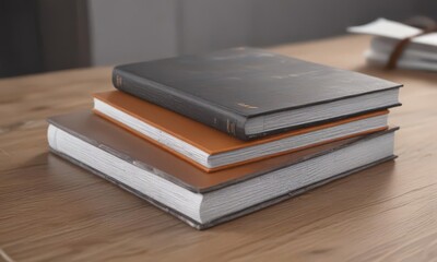 Three book mockups on a table, close-up view, varying dimensions,  paperback,  hardcover,  book cover design