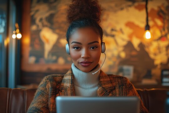 Business professional on video call with strategy notes and chic background - Powered by Adobe