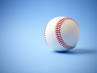 Baseball on a Soft Blue Background: Classic Sports Equipment in Focus