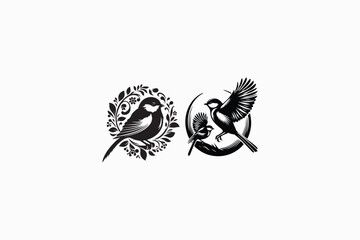 Great Tit bird vector silhouettes black and white image made by adobe illustrator. eps