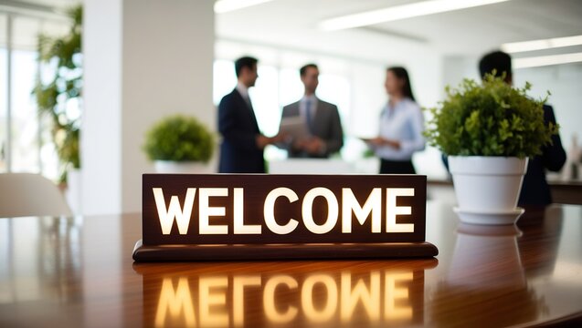 Inviting Welcome Display in a Modern Office Setting
