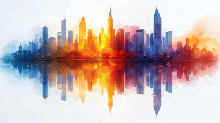 Fototapeta premium Abstract cityscape watercolor panorama